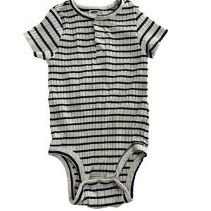 Old Navy White & Navy Blue Striped Ribbed Bodysuit Size 18-24 Months